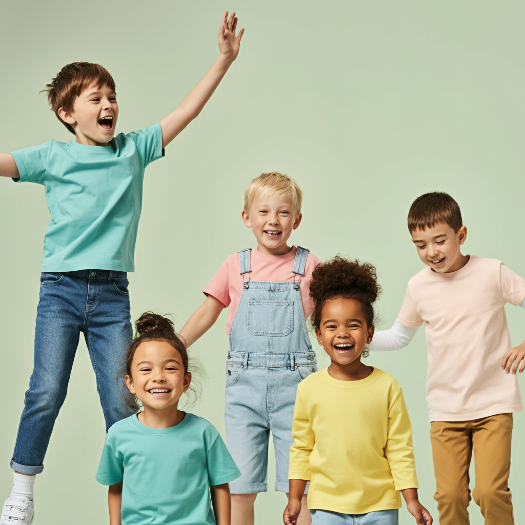 kids in colorful clothes